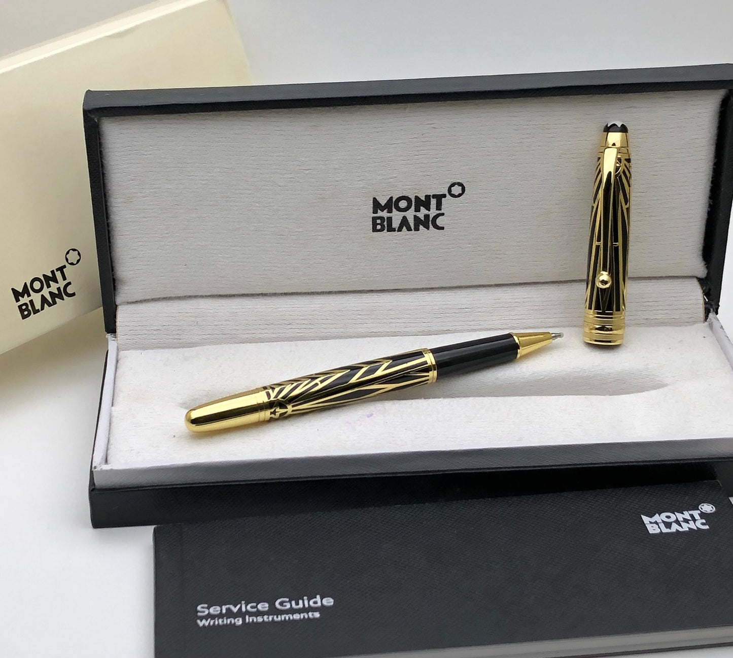 First Copy Mont Blanc Black Gold Luxury Rollerball Pen with Premium Presentation Box
