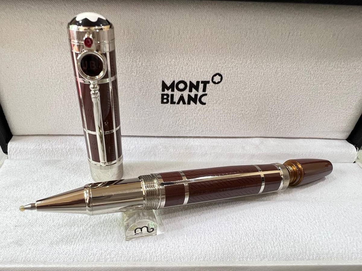 Brown first copy Montblanc Writers Edition Sir Arthur Conan Doyle limited edition style ball pen with silver-tone detailing and presentation box