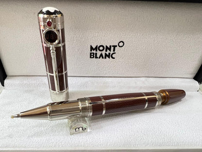 Brown first copy Montblanc Writers Edition Sir Arthur Conan Doyle limited edition style ball pen with silver-tone detailing and presentation box