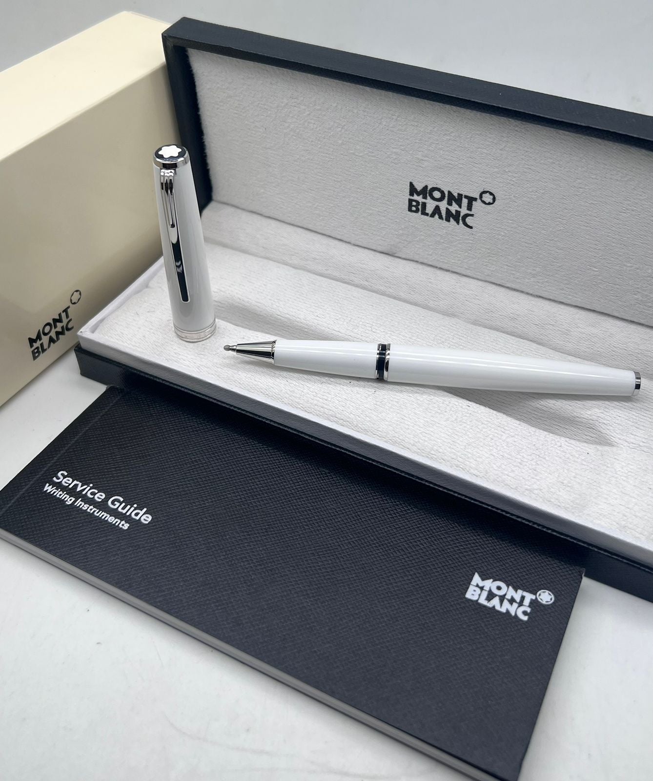 First Copy Mont Blanc White and Silver Rollerball Pen Premium Metal Body
