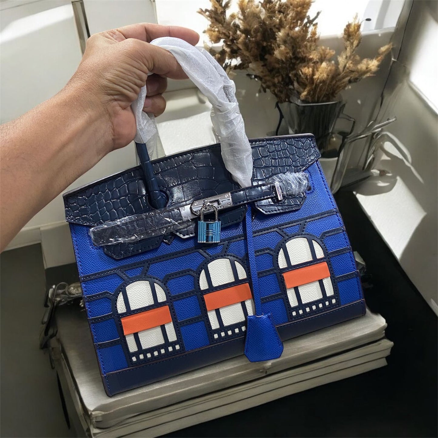 Hermès Birkin 12A quality first copy bag blue premium replica handbag