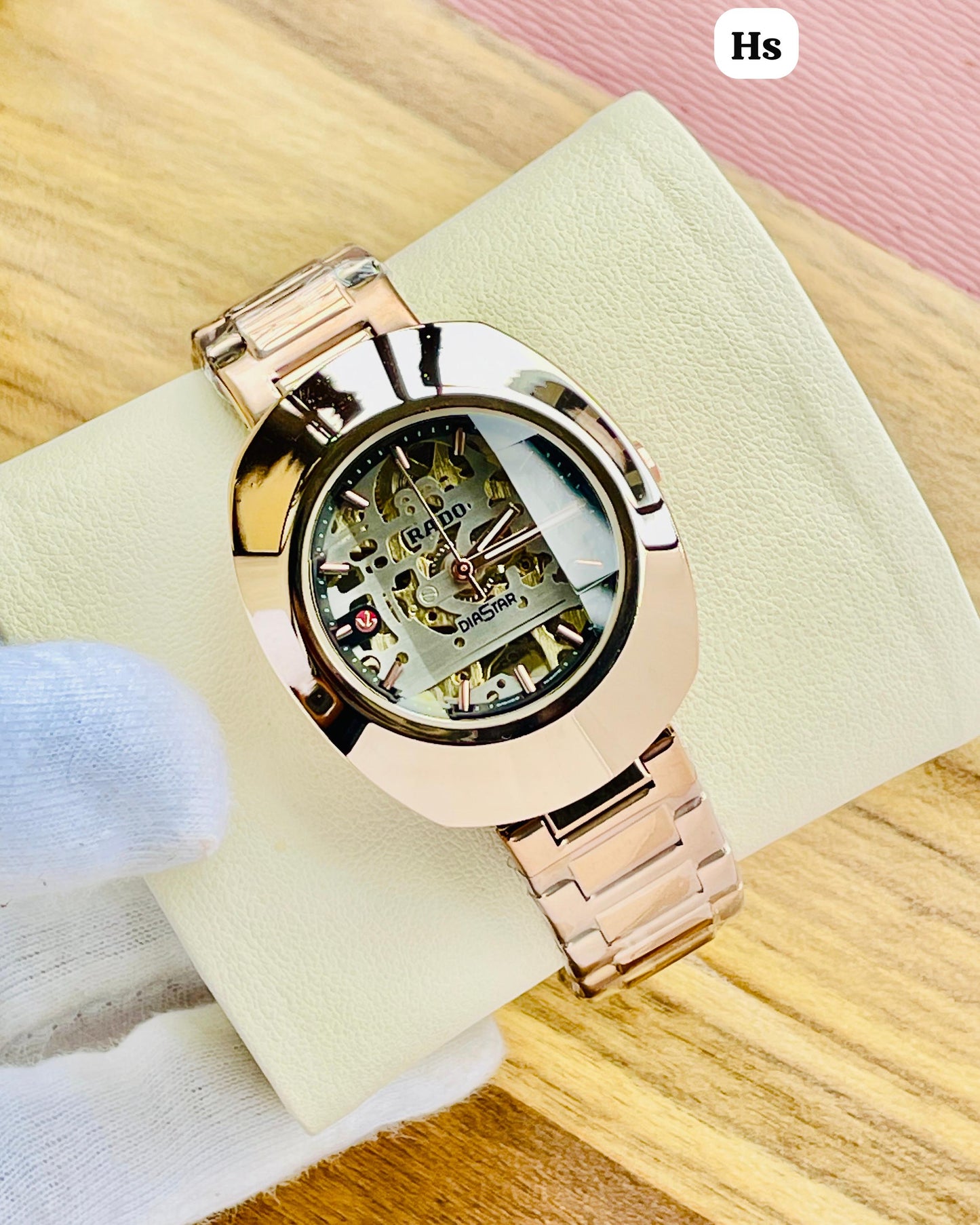 Rado DiaStar Meccanico men’s automatic skeleton first copy watch rose gold case