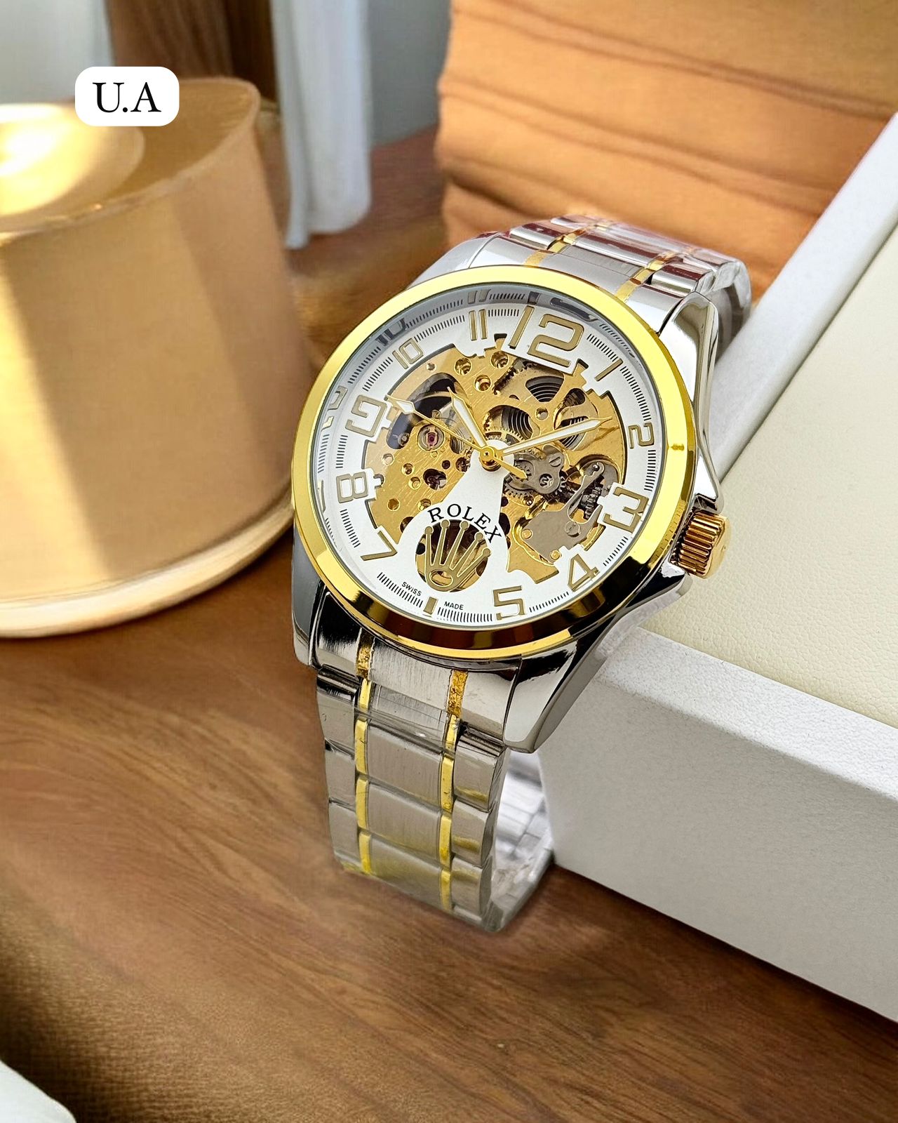 white and golden colour dial rolex first copy watch