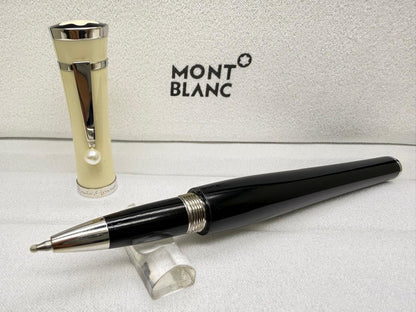 Montblanc first copy ballpoint pen in black and ivory Greta Garbo style with silver tone