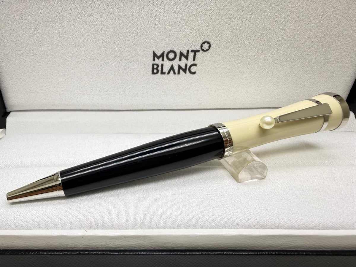 Montblanc first copy ballpoint pen in black and ivory Greta Garbo style with silver finish