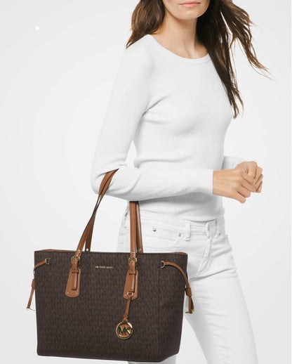 Premium Michael Kors Brown Tote Bag First Copy with Signature MK Monogram and Gold Hardware