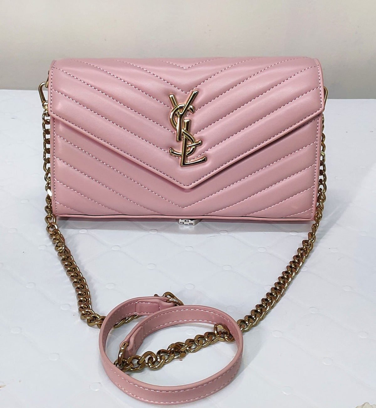 YSL Envelope Chain Bag 12A Quality First Copy Pink Luxury Handbag for Women