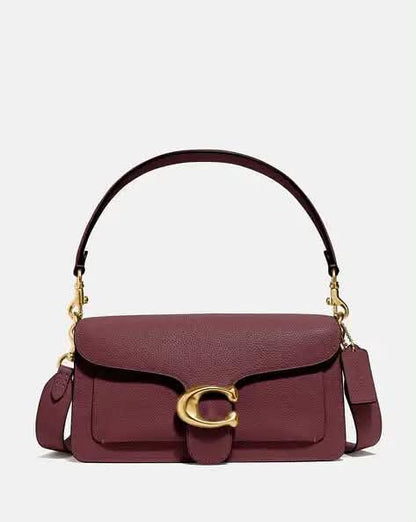 Burgundy Coach Tabby-style shoulder bag first copy with structured flap and gold-tone hardware