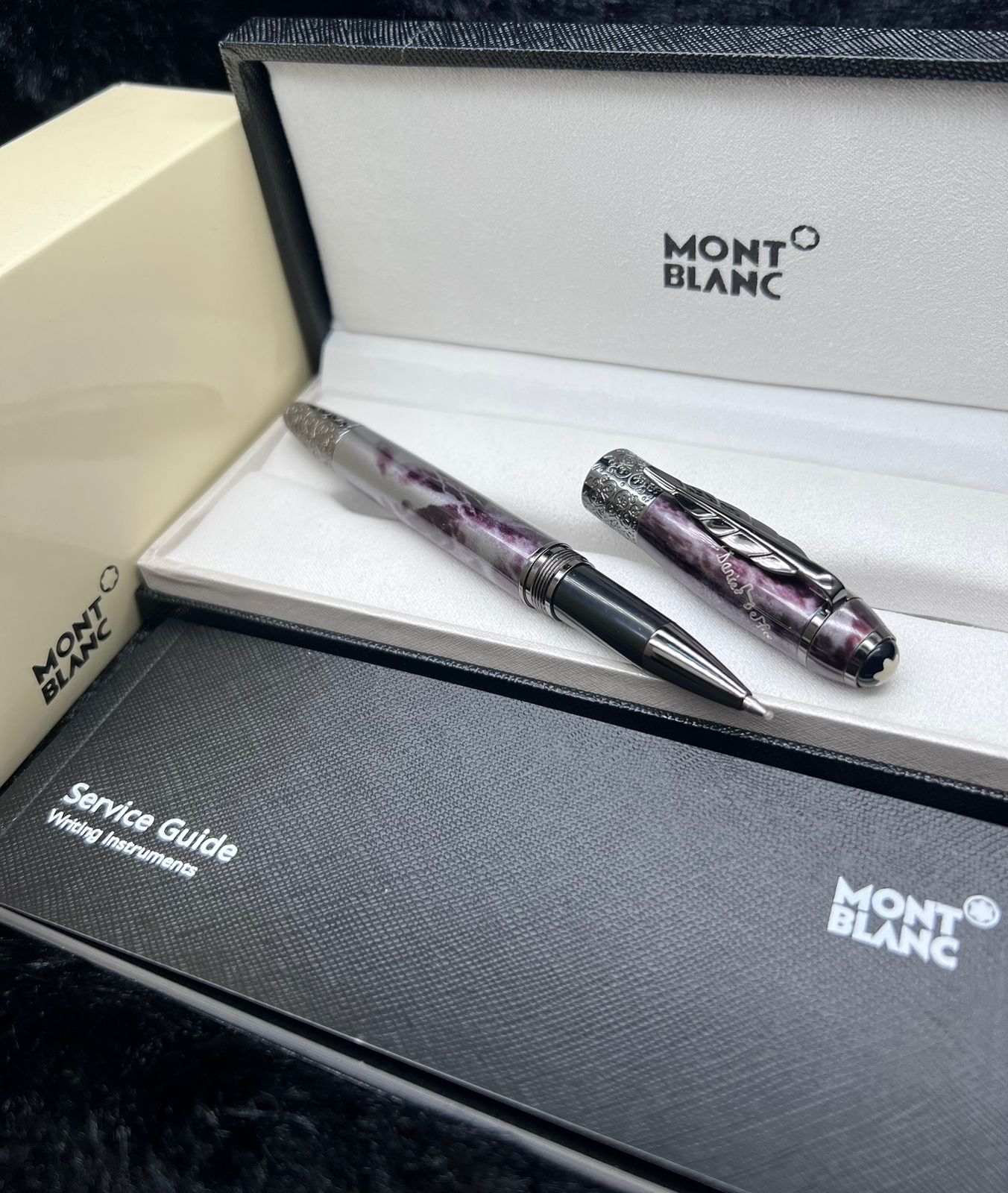 First Copy Mont Blanc Patron Style Purple Marble Rollerball Pen with Premium Gift Box – Luxury Writing Pen