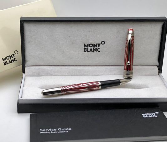 First Copy Mont Blanc Red Silver Executive Writing Pen in Luxury Gift Box