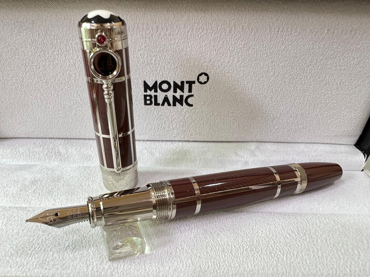 Brown first copy Montblanc Writers Edition Sir Arthur Conan Doyle limited edition style fountain pen with silver-tone detailing and presentation box