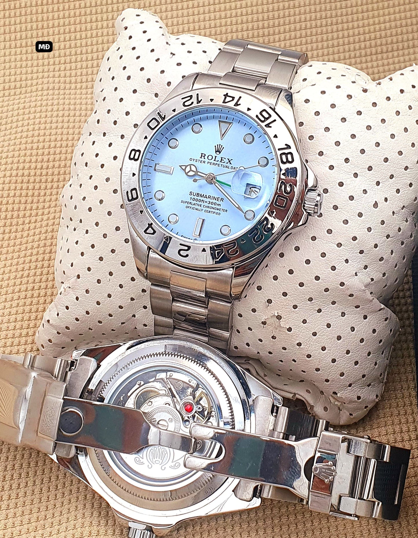 first copy rolex watch blue dial automatic watch with transparent back