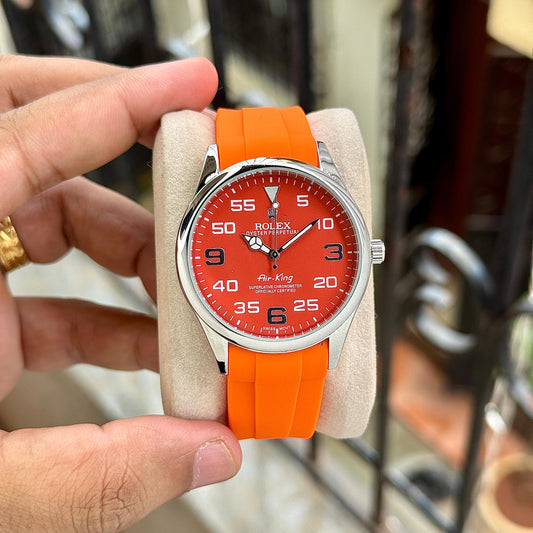 Rolex Air-King orange dial men’s first copy watch  with rubber strap
