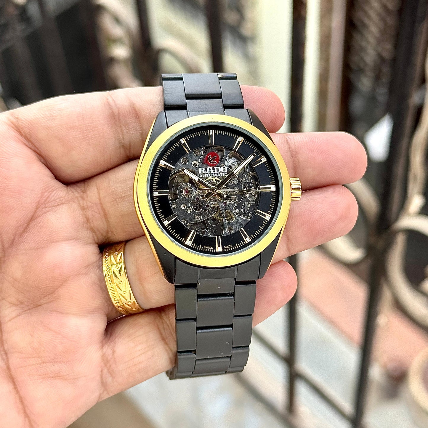 Rado replica black gold skeleton watch lowest price in India COD